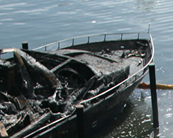 The remains of a maring fire investigated by Anderson Engineering and Investigations. Marine fire investigated by Anderson Engineering and Investigations.